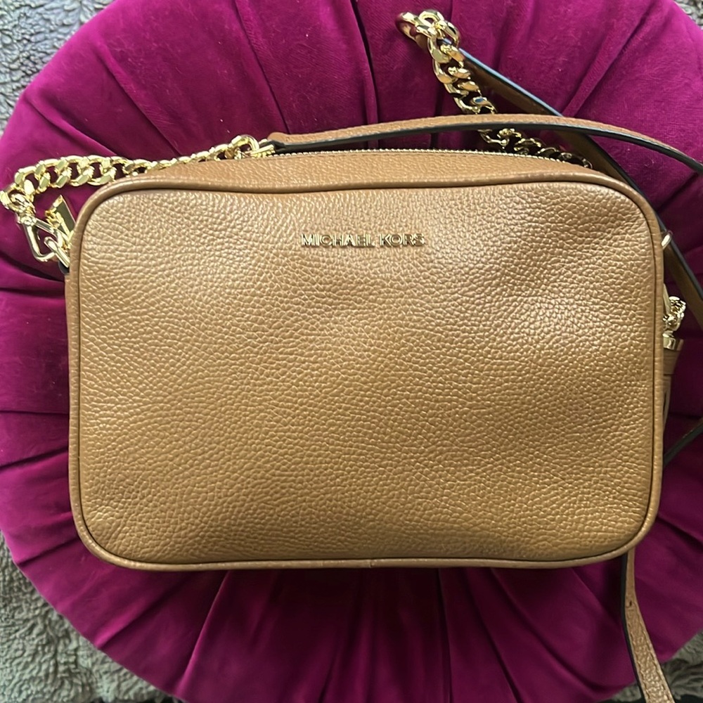 Michael Kors Tan Leather Crossbody with gold accents
